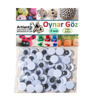 Oynar Göz Siyah 8 mm 150 li 1 Paket Oynayan Göz 8mm Hobi Tasarım Anasınıfı Kreş Etkinlik Elişi 