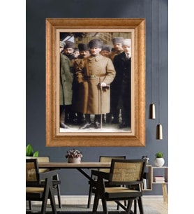 Altın Varaklı Çerçeveli Paspartulu Atatürk Tablo nh441 (Gold)