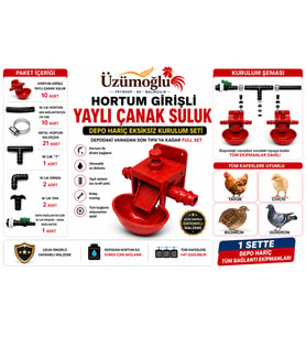 Üzümoğlu 10’lu Hortum Girişli Yaylı Çanak Suluk Seti – Otomatik Kümes Su Sistemi Kurulum Kiti – 16 mm Hortum Bağlantılı Tam Set