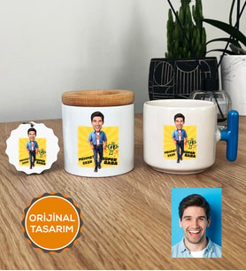 Kişiye Özel Karikatürlü Baba Hediye Seti T Kupa, Kalemlik, Anahtarlık Babaya Babalar Günü Doğum Günü Hediyesi (Mavi)