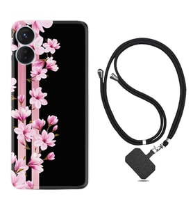 Tecno Spark 9T Kılıf Resimli Boyun Askılı İpli Desenli Silikon Pink Flowers 3 1393