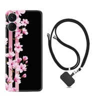 Tecno Spark 9T Kılıf Resimli Boyun Askılı İpli Desenli Silikon Pink Flowers 3 1393