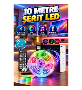 Bluetooth Kontrollü Smart RGB Şerit LED 10 Metre – Sese Duyarlı, Kumandalı ve USB 5V