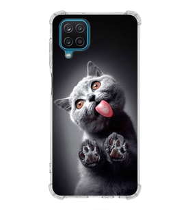 PrintiFy Samsung Galaxy A12 Uyumlu Kedi 2 Baskılı Şeffaf Köşe Korumalı Antişok Kılıf