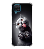 PrintiFy Samsung Galaxy A12 Uyumlu Kedi 2 Baskılı Şeffaf Köşe Korumalı Antişok Kılıf