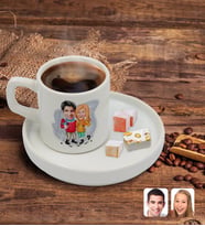 BK Gift Kişiye Özel Sunum Tabaklı Sevgililer Karikatürlü Türk Kahvesi Fincanı Model 107