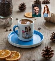 Kişiye Özel Karikatürlü Dans Eden Sevgililer Türk Kahvesi Fincanı Sevgililer Günü Hediyesi