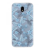 Samsung Galaxy J5 Pro Kapak Floral Mavi Tasarımlı Şeffaf Silikon Kılıf