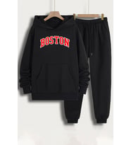 Unisex Boston Baskılı Eşofman Takımı (Siyah)