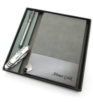 Signator® Codex  N150 Kişiye Özel Defterli Set - İsme Özel Gri Kalem + İsme Özel Gri Defter + İsme Özel Çakı  İsme Özel Kutusunda Hediyelik Set (Karışık)