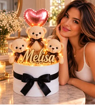 Kişiye Özel Pleksi İsimli,Balonlu,Peluş Ayıcık Buketi