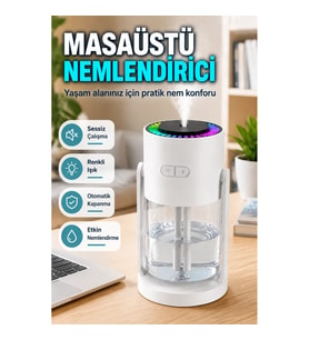 Sessiz Masaüstü Hava Nemlendirici – LED Işıklı ve Otomatik Kapanmalı