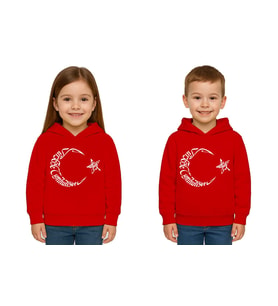Unisex Ay Yıldızlı 19 Mayıs 29 Ekim 23 Nisan 10 Kasım Atatürk Çocuk Kapüşonlu Sweatshirt (Kırmızı)