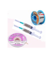 Dörtlü Set Flux,lehim Emme Tel 2,0mm Ve Lehim Teli Soldering 63sn/37pb Flux %1-3 40gr 0,5mm