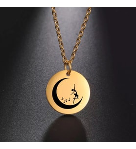Kişiye Özel 925 Ayar Gümüş Ay Üzerinde Dans Disk Kolye (Gold)