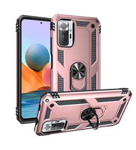 Xiaomi Redmi Note 10 Pro Kılıf Metal Solid Yüzüklü Standlı Military Ring SRS (Rose)