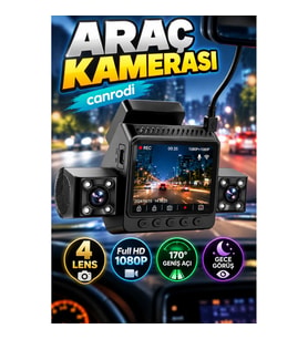 4 Lensli Araç Kamerası – Full HD 1080P, 170° Geniş Açı, G-Sensör ve Gece Görüş