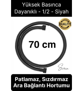 70 cm Siyah Kısa Tepe Ara Duş Hortumu Spiral Robot Bağlantı Örgü Dayanıklı Kopmaz Patlamaz Sızdırmaz