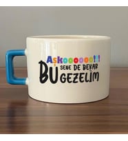 Aşkoooooo Baskılı Mavi Kulplu C Fincan