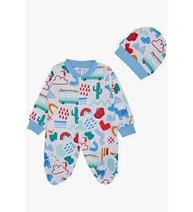 Breeze Erkek Bebek Patikli Tulum Desenli Köpekçik Baskılı 0-6 Ay, Beyaz