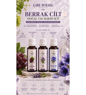 Berrak Cilt Doğal Yağ Bakım Seti (Mavi Anemon Çiçeği & Üzüm Çekirdeği & Itır)
