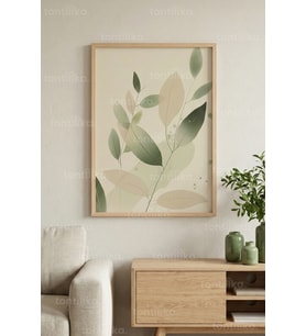 Minimalist Yaprak Desenli 1. Kalite Ahşap Çerçeveli Dekoratif Tablo – Tekli