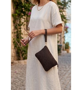 Doğal Hasır Örme Orta Boy Kadın Yazlık Portföy Clutch Çanta