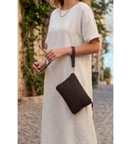 Doğal Hasır Örme Orta Boy Kadın Yazlık Portföy Clutch Çanta