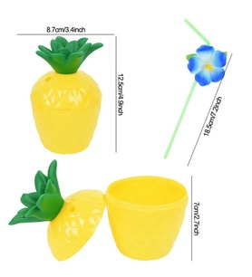 Ananas Hawaii Luau Aloha Pipetli İçecek Kabı Bardak 10x13 cm 1 Adet