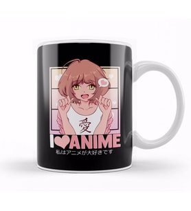 Cute I Love Anime Girl Japanese Kawaii Obsessed Kupa Bardak Porselen