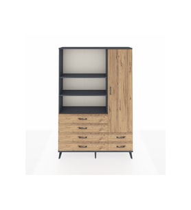 Arges Gardrop 7 Raflı 6 Çekmeceli Tek Kapaklı  132x30x195 Antrasit-Çam