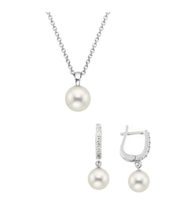 925 Ayar Gümüş Yuvarlak Model Kolye Küpe Inci Set 8 Mm (İnci)