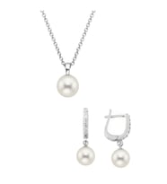 925 Ayar Gümüş Yuvarlak Model Kolye Küpe Inci Set 8 Mm (İnci)
