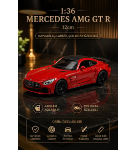 1:36 Mercedes AMG GT R Kırmızı Diecast Metal Oyuncak Araba Açılır Kapı Çek Bırak