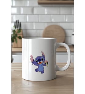 Stitch Tasarımlı 330ml Baskılı Beyaz Seramik Kupa Bardak