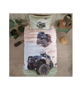 Clasy %100 Pamuk Tek Kişilik Nevresim Takımı Off Road V1 Bej