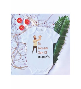 Unisex Bebek Baskılı Ilk Hecem Sen Ol Baba %100 Pamuklu Çıtçıtlı Body Zıbın