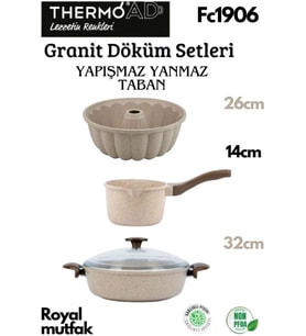 Thermoad 3'Lü Vizon Set (Sosluk&Sütlük-Kek Kalıbı-32 Cm Karnıyarık Tenceresi)