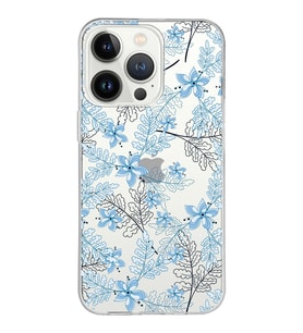 Apple iPhone 13 ProMax Uyumlu Kapak Floral Mavi  Tasarımlı Şeffaf Silikon Kılıf