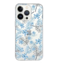 Apple iPhone 13 ProMax Uyumlu Kapak Floral Mavi  Tasarımlı Şeffaf Silikon Kılıf