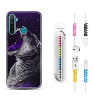 Realme 5i 5 Pro 6i 7 Pro 8 Kılıf Kablo Koruma Spiral Silikon Purple Leopar 1750