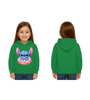 Unisex Stitch Baskılı Çocuk Swaetshirt Baskılı Kapüşonlu 3 İplik Şardonlu (Yeşil)