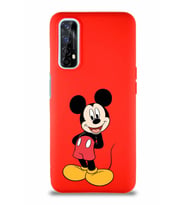 Realme 7 Soft Premier Kapak Mickey Mouse-B Tasarımlı Silikon Kılıf - Kırmızı (Şeffaf)