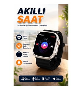 Akıllı Saat Android iOS Uyumlu Nabız Ölçer Sesli Asistanlı Spor Saati