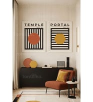Retro Modern Geometri 2'li Ahşap Çerçeveli Tablo Seti