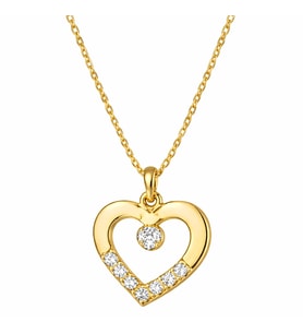 Gümüş Gold Minik Kalpli Tektaş Kadın Kolye