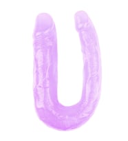 Hi-Rubber Şeffaf Jel Çift Taraflı Eğik Dildo - 17cm Mor