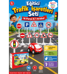 17 Parça Mini Trafik İşaretleri Yol Seti - Oyuncak Arabalı Eğitici Set (3+ Yaş)