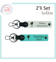 Erkek Kardeşe Dövüş Ruhunu Temsil Eden Hediye, Kişiye Özel İsimli Deri Anahtarlık Set, Beyaz-Turkuaz