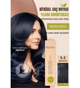 Renna AMONYAKSIZ Bitkisel Yıpranmış Saçlar İçin Saç Boyası 1-1 MAVİ SİYAH 60ml